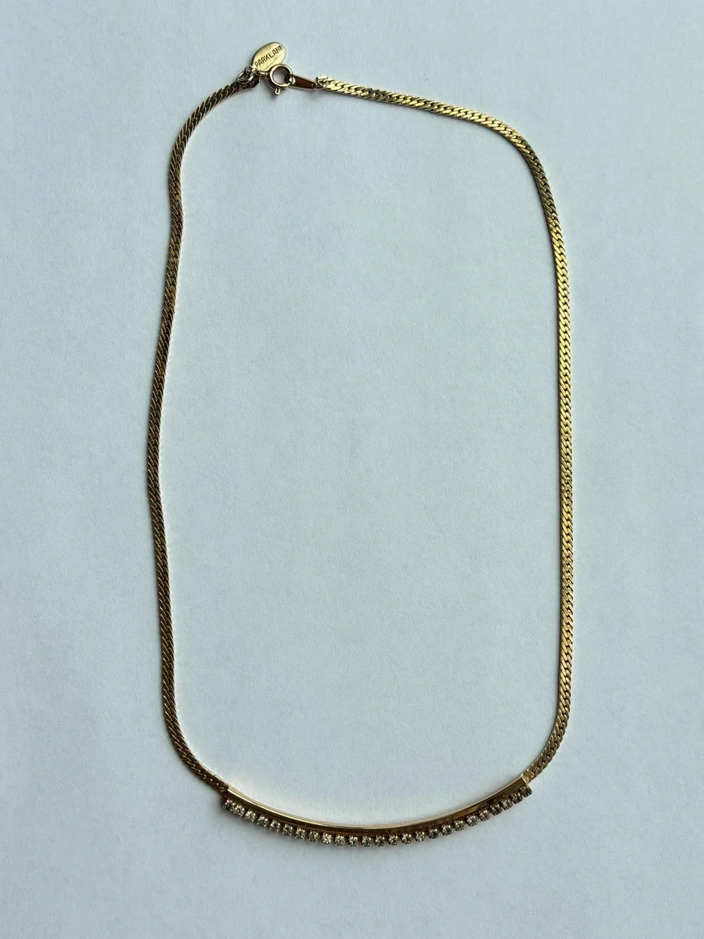 Vtg Park Lane Crystal Rhinestone Bar Gold Tone Necklace 17